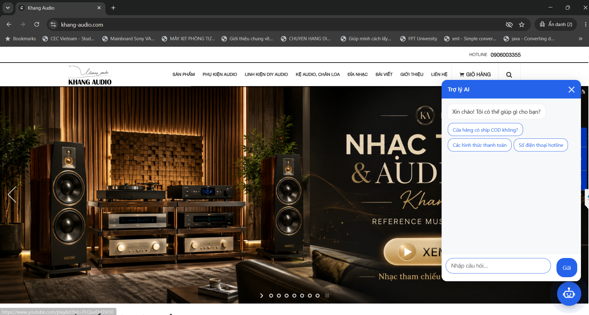 Khung chat Publead trên website khách hàng