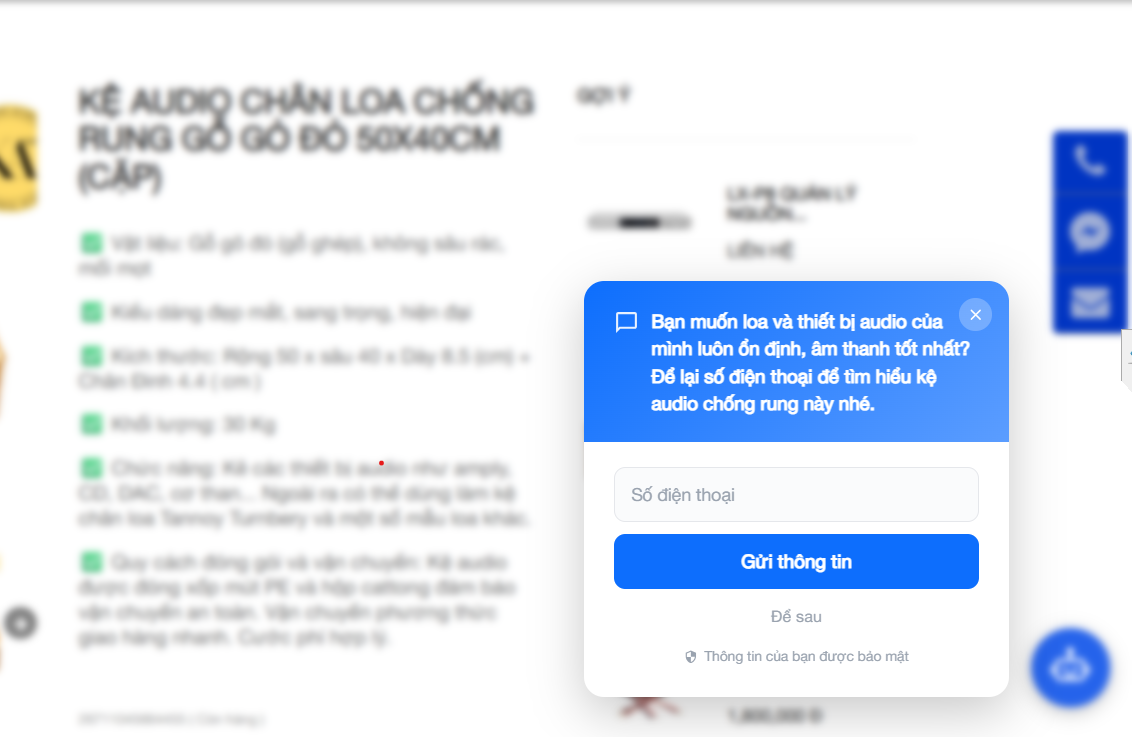 Popup thật đang hiện trên trang sản phẩm